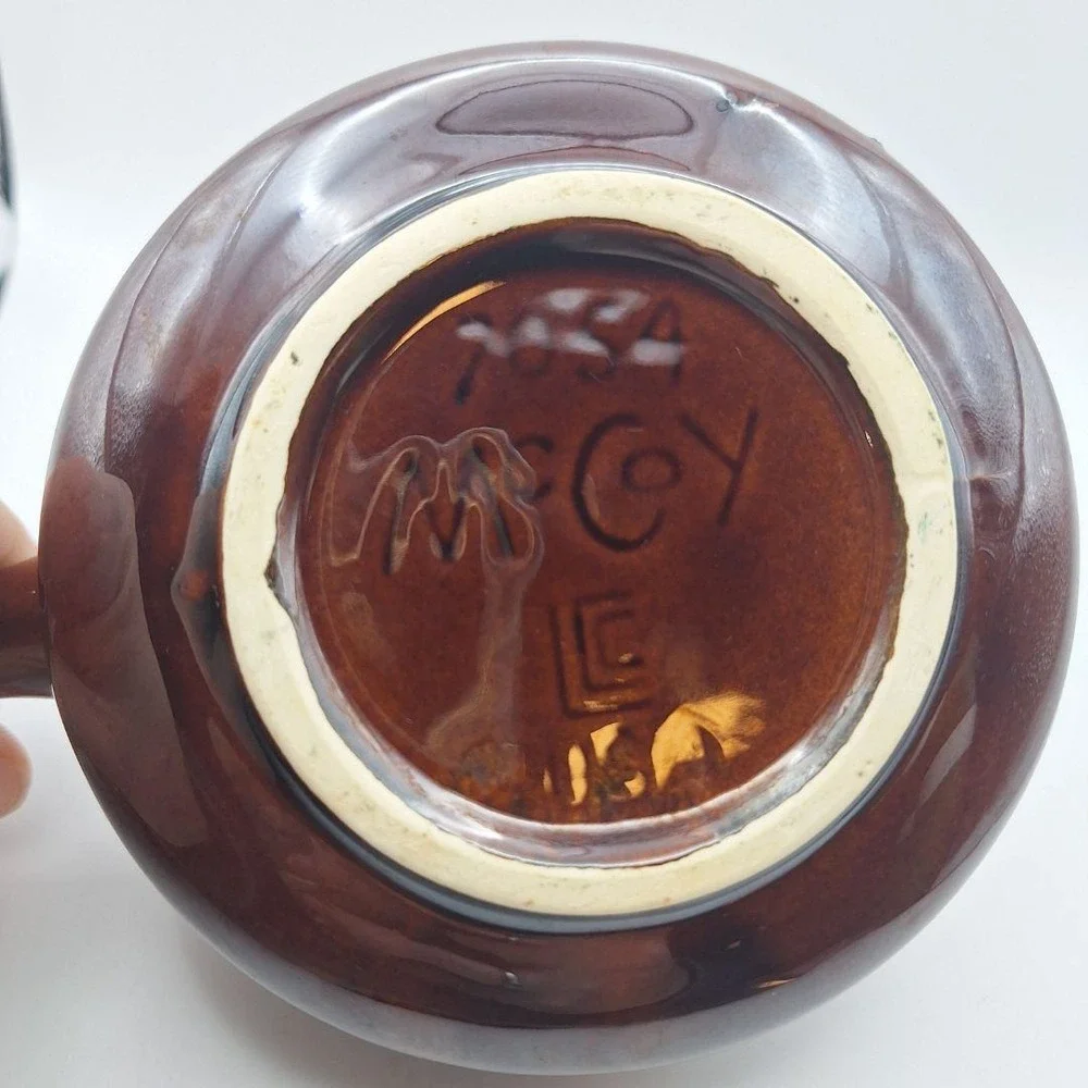 McCoy Pottery Onion Soup Bowl Brown Drip Glaze Handle‎ USA Vintage